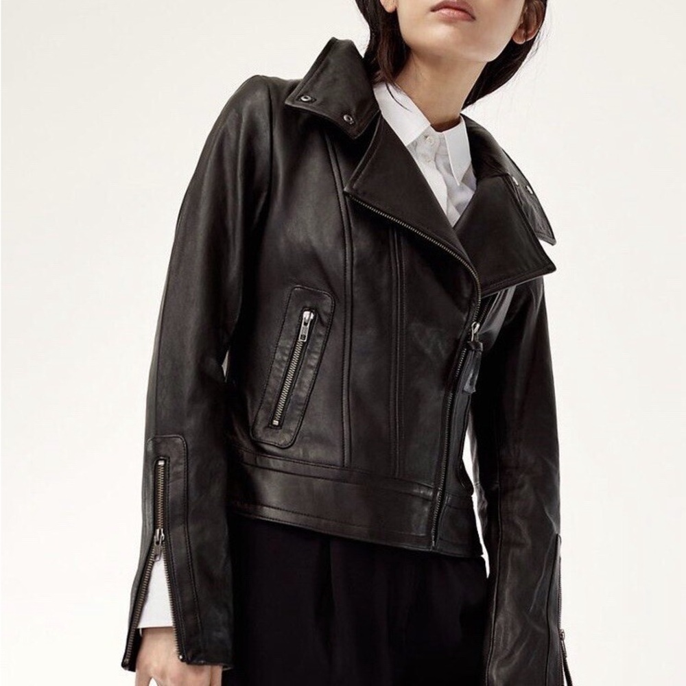 $700 Mackage x Aritzia Metallic Women's Leather Lambskin Kenya Moto Jacket - XS